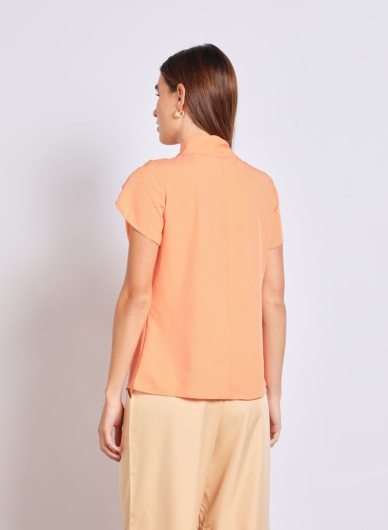 Aila Women'S Casual Short Sleeve Solid Blouse Orange  - Image 3