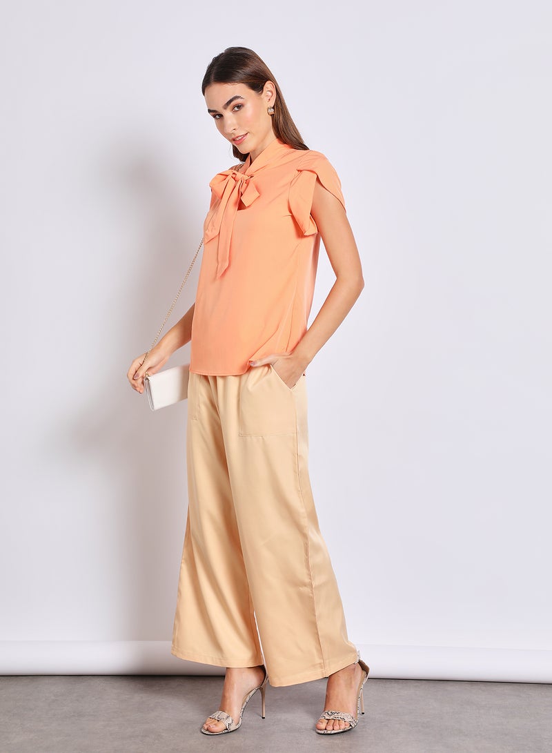 Aila Women'S Casual Short Sleeve Solid Blouse Orange  - Image 2