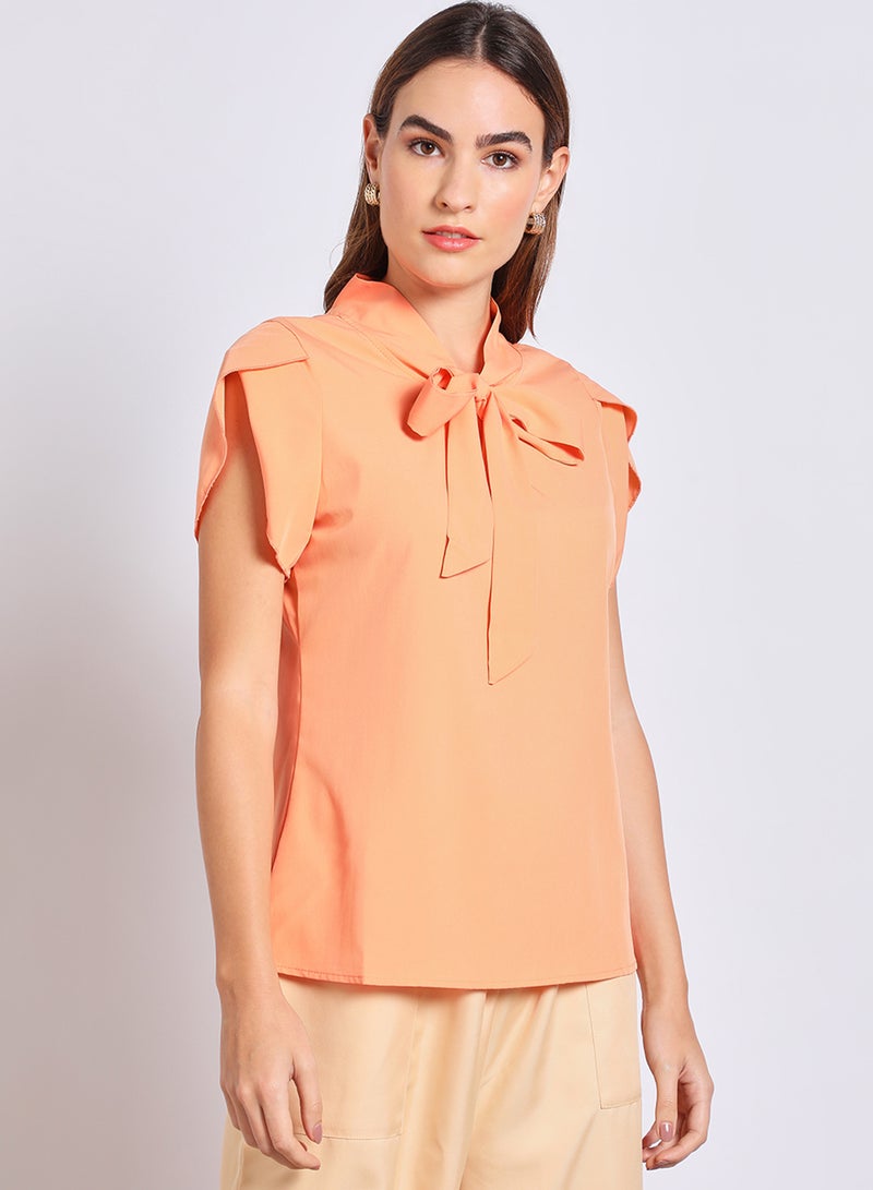 Aila Women'S Casual Short Sleeve Solid Blouse Orange  - Image 4
