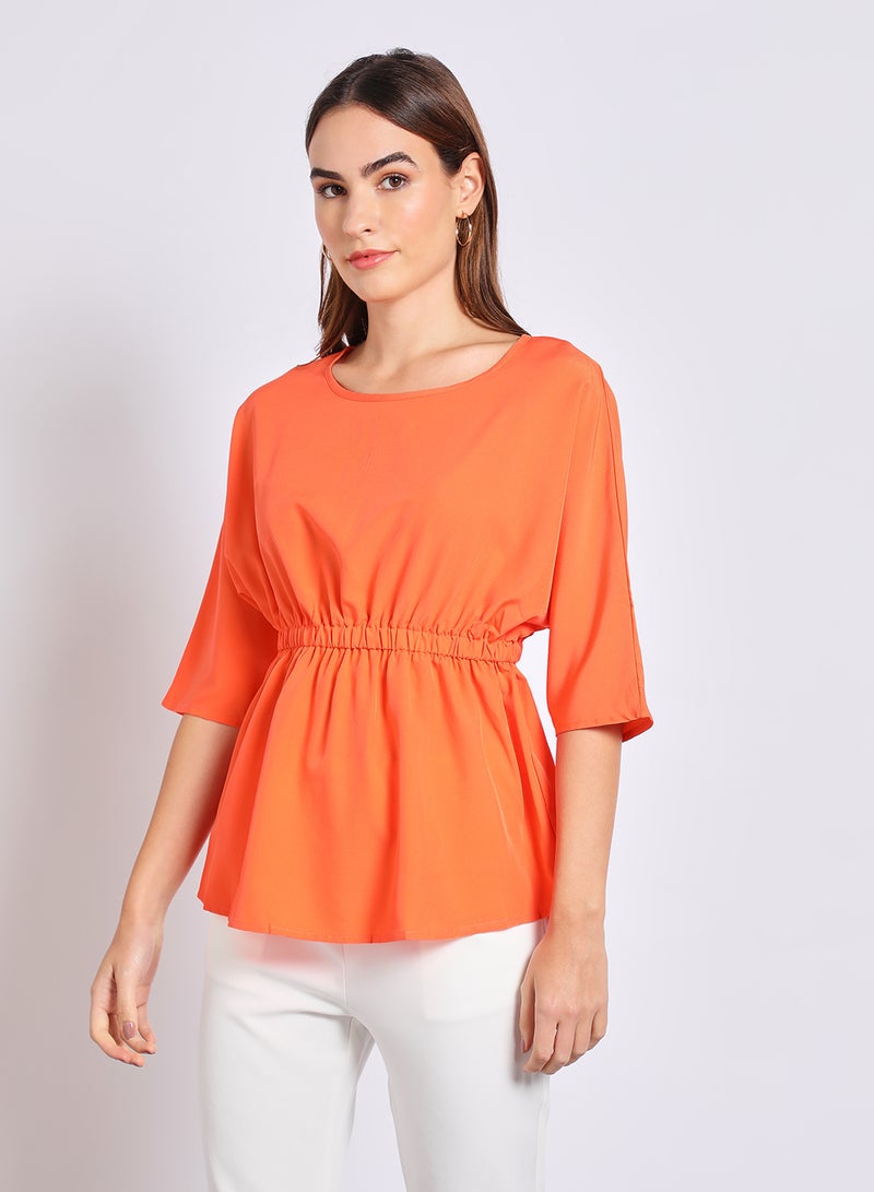 Aila Women'S Casual Half Sleeve Plain Basic Blouse Orange  - Image 1