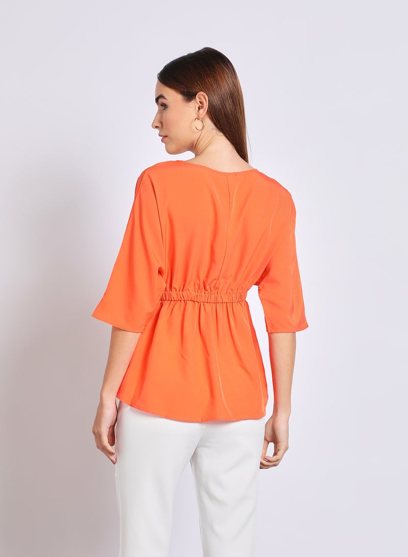 Aila Women'S Casual Half Sleeve Plain Basic Blouse Orange  - Image 3