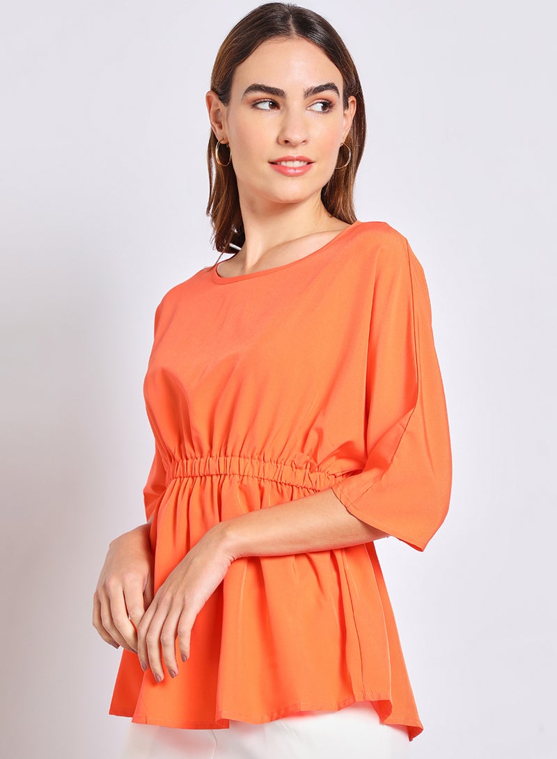 Aila Women'S Casual Half Sleeve Plain Basic Blouse Orange  - Image 4