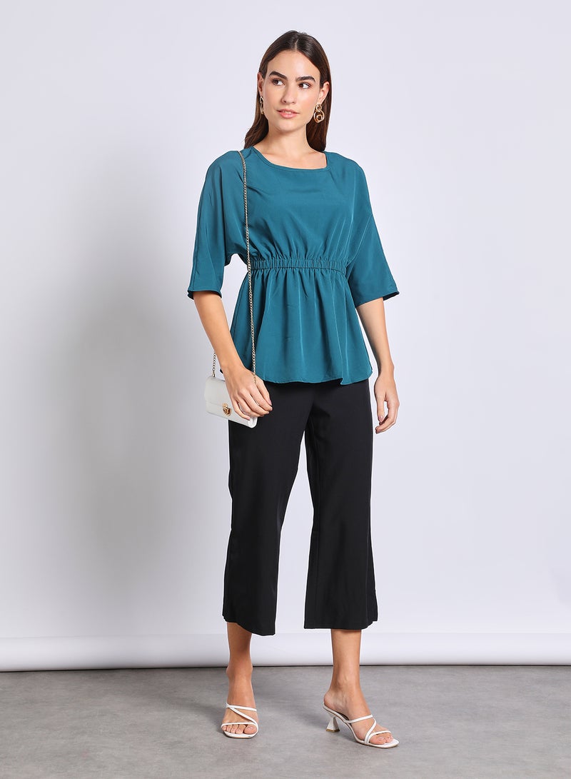 Aila Women'S Casual Half Sleeve Plain Basic Blouse Blue  - Image 2