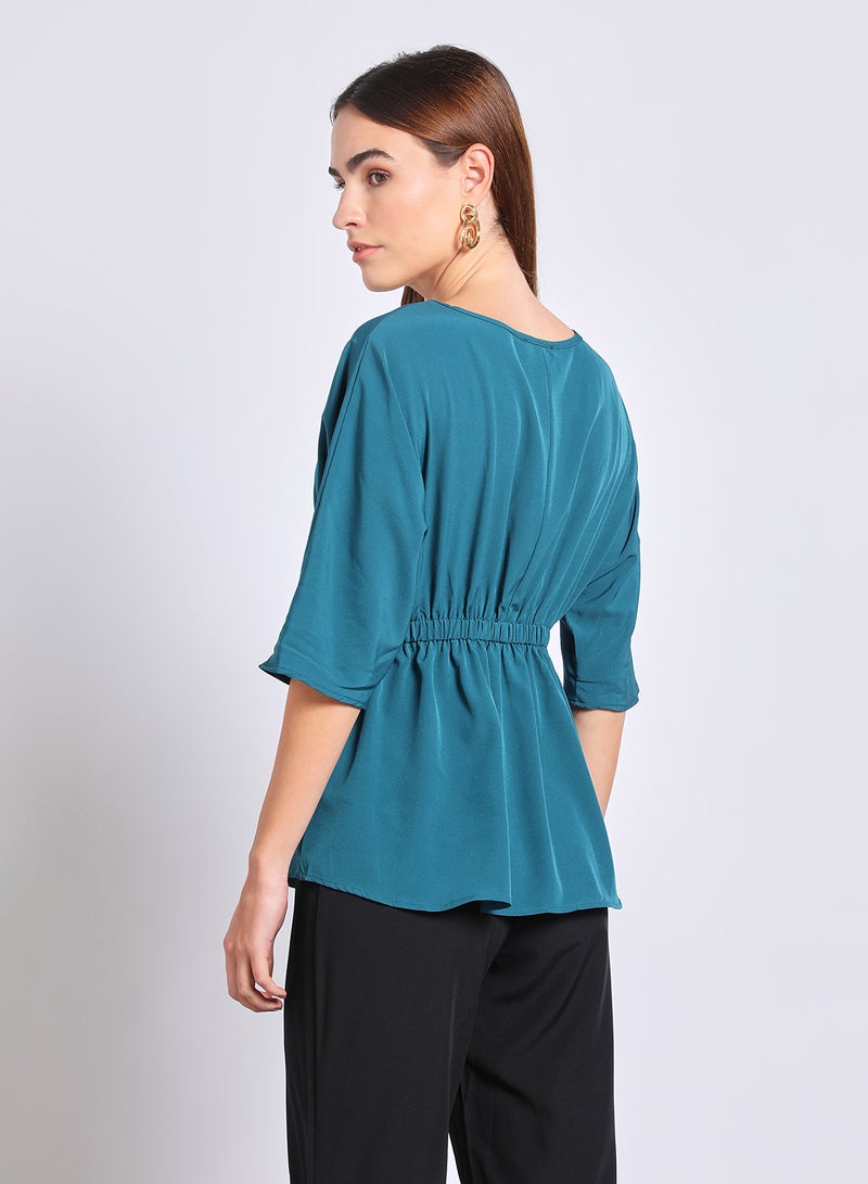 Aila Women'S Casual Half Sleeve Plain Basic Blouse Blue  - Image 3