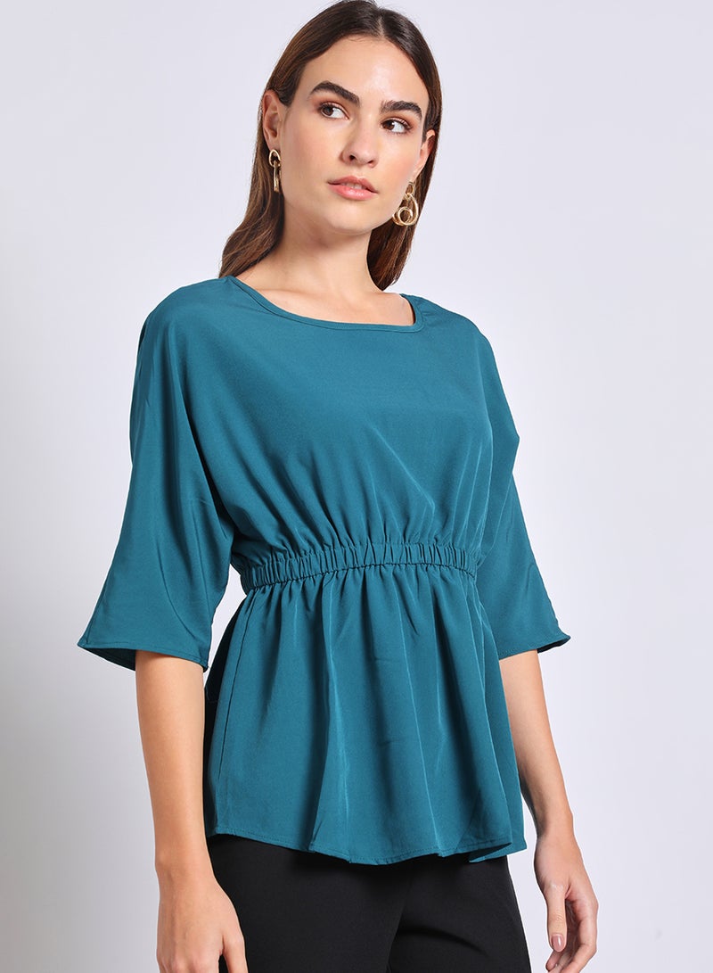 Aila Women'S Casual Half Sleeve Plain Basic Blouse Blue  - Image 4