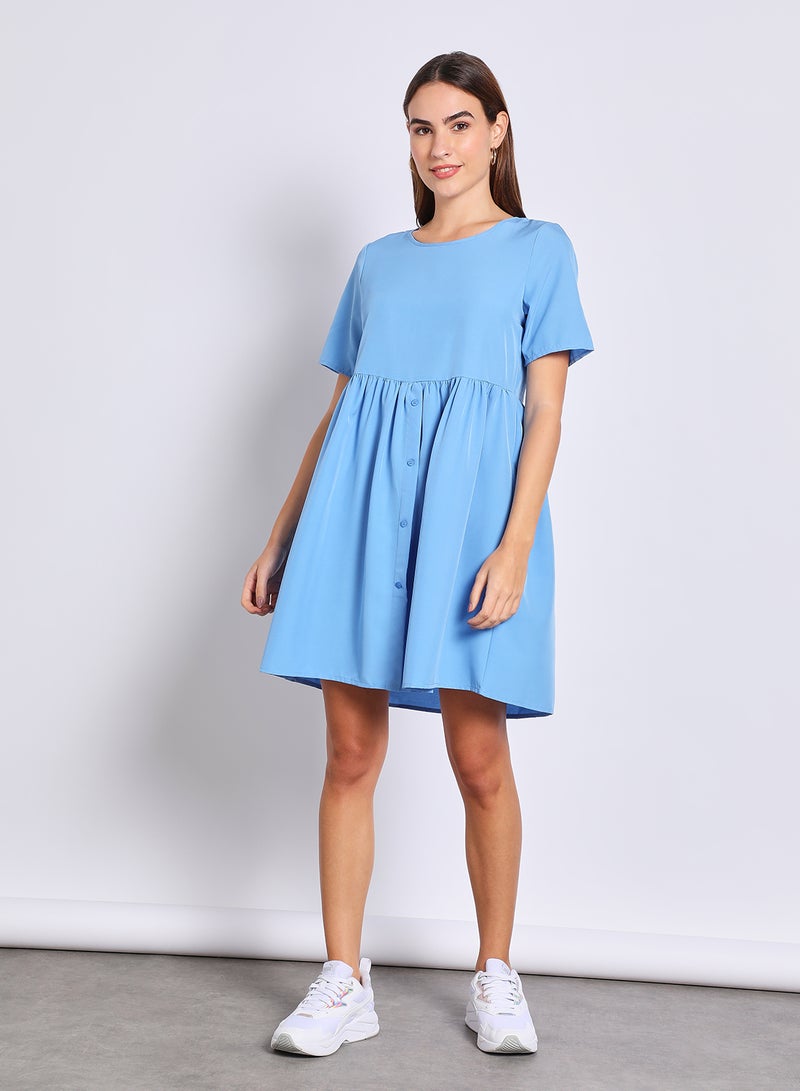 Aila Women'S Casual Knee Length Short Sleeve Plain Basic Dress Blue  - Image 1