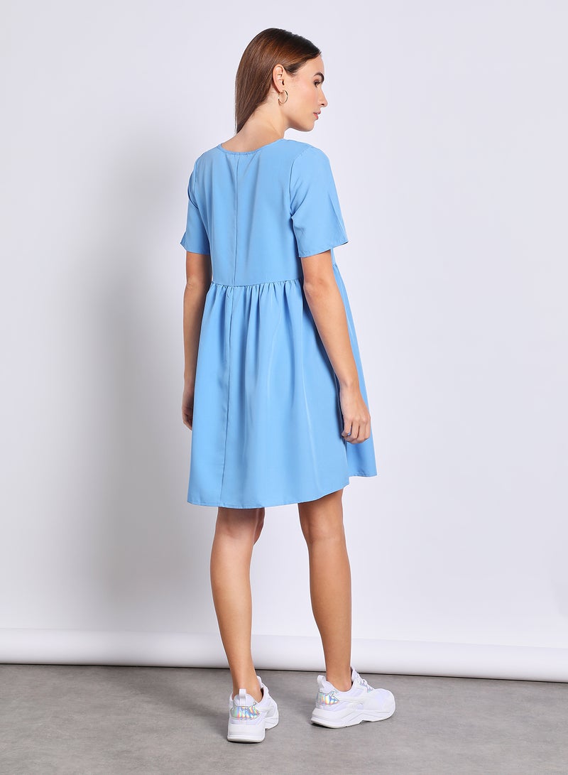 Aila Women'S Casual Knee Length Short Sleeve Plain Basic Dress Blue  - Image 3
