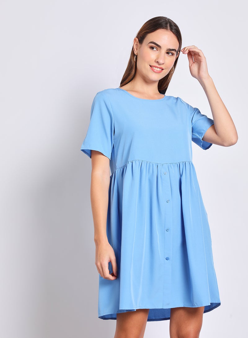 Aila Women'S Casual Knee Length Short Sleeve Plain Basic Dress Blue  - Image 4