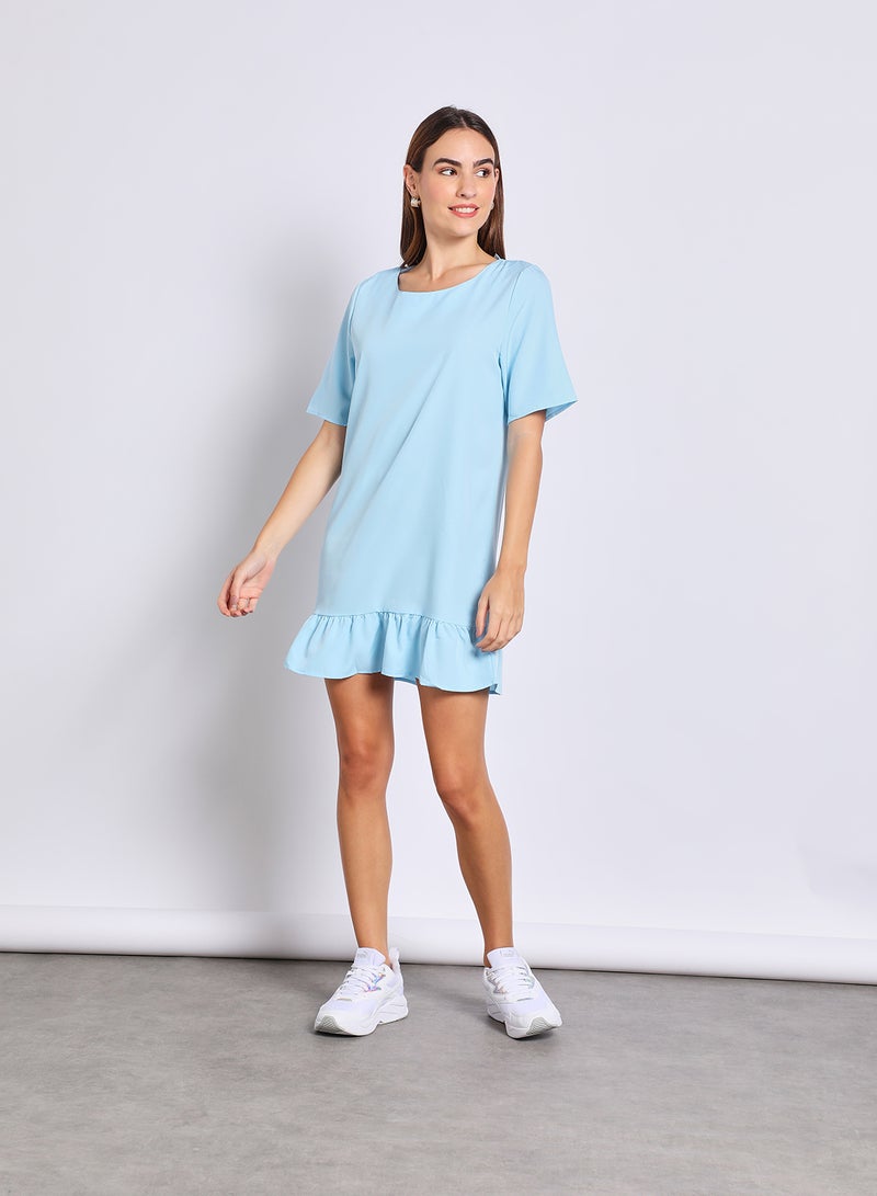 Aila Women'S Casual Knee Length Short Sleeve Floral/Solid Dress Blue  - Image 1