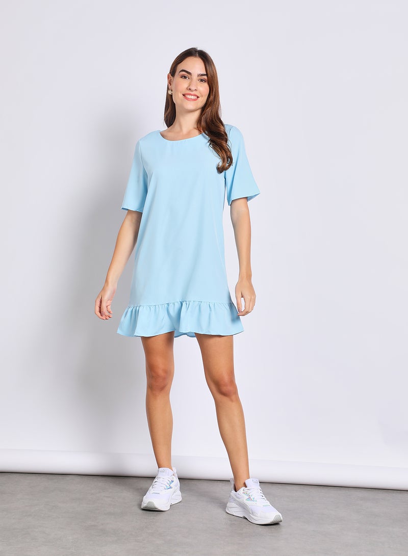 Aila Women'S Casual Knee Length Short Sleeve Floral/Solid Dress Blue  - Image 2
