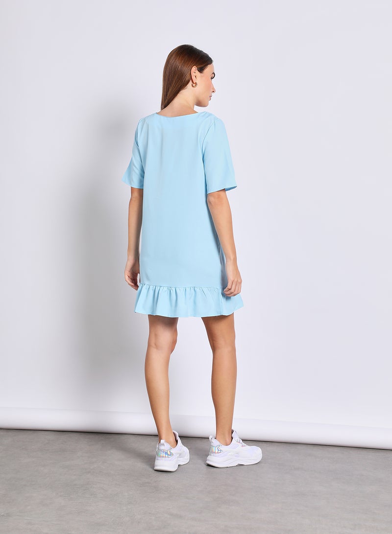 Aila Women'S Casual Knee Length Short Sleeve Floral/Solid Dress Blue  - Image 3