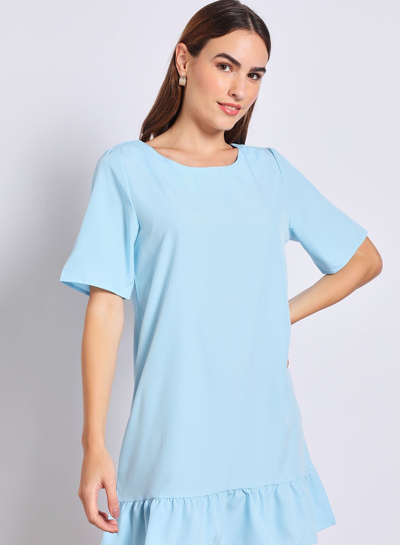 Aila Women'S Casual Knee Length Short Sleeve Floral/Solid Dress Blue  - Image 4