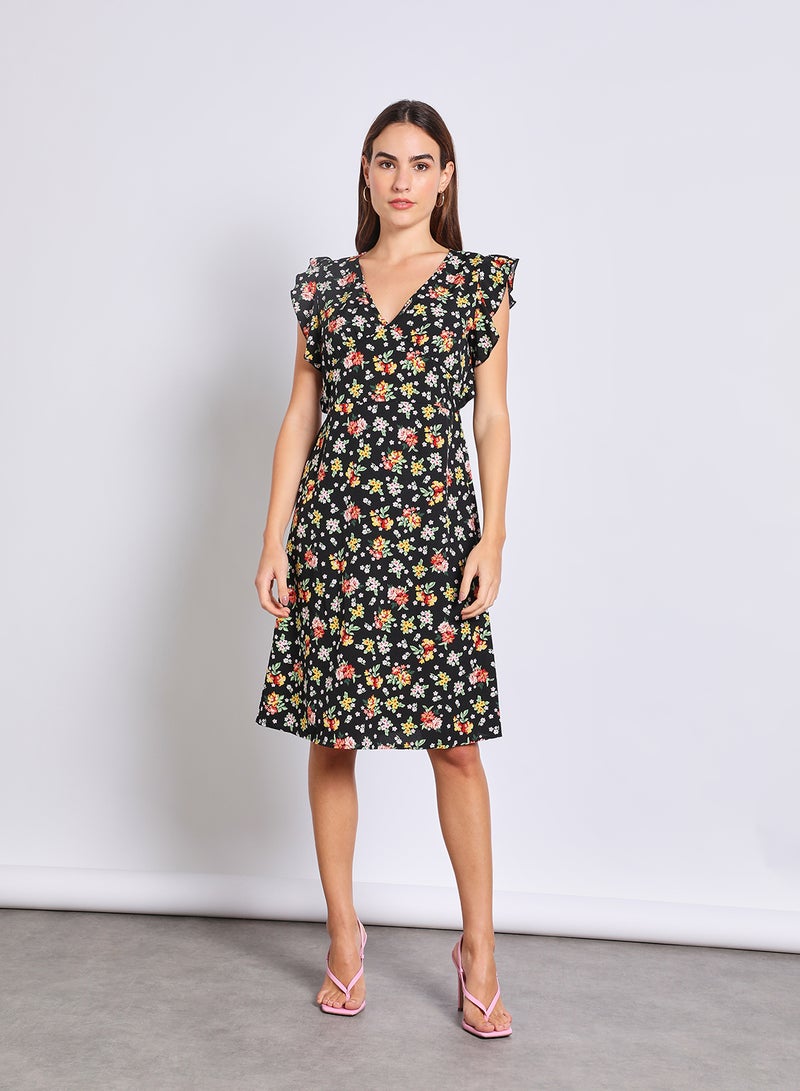 Aila Women'S Casual Midi Short Sleeve Floral Long Evening Maxi Dress Black - Image 1