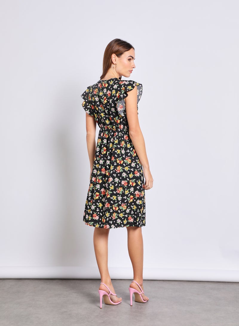 Aila Women'S Casual Midi Short Sleeve Floral Long Evening Maxi Dress Black - Image 3