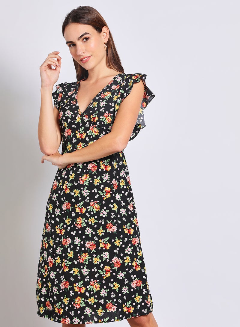 Aila Women'S Casual Midi Short Sleeve Floral Long Evening Maxi Dress Black - Image 4
