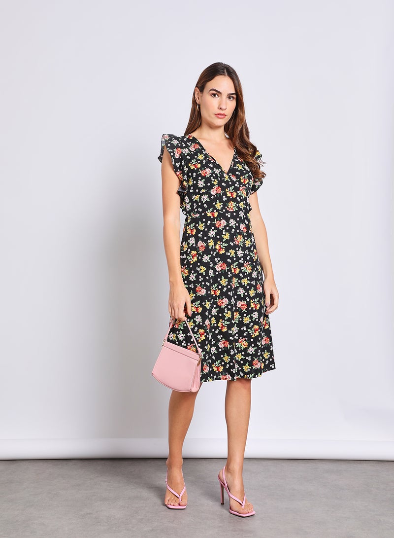 Aila Women'S Casual Midi Short Sleeve Floral Long Evening Maxi Dress Black - Image 2