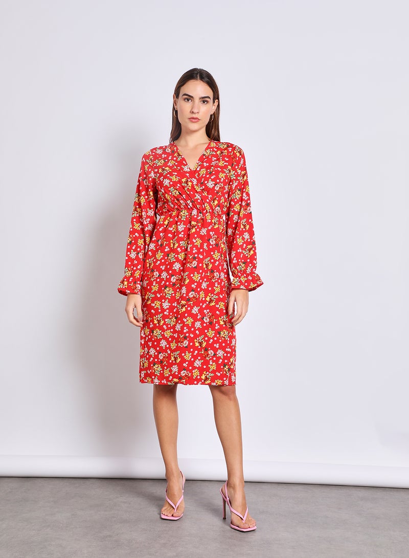 Aila Women'S Casual Midi Long Sleeve Evening Maxi Floral Dress Red  - Image 1