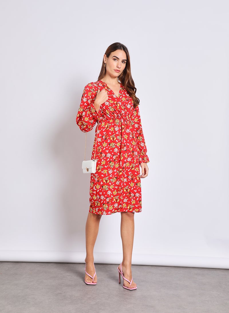 Aila Women'S Casual Midi Long Sleeve Evening Maxi Floral Dress Red  - Image 2