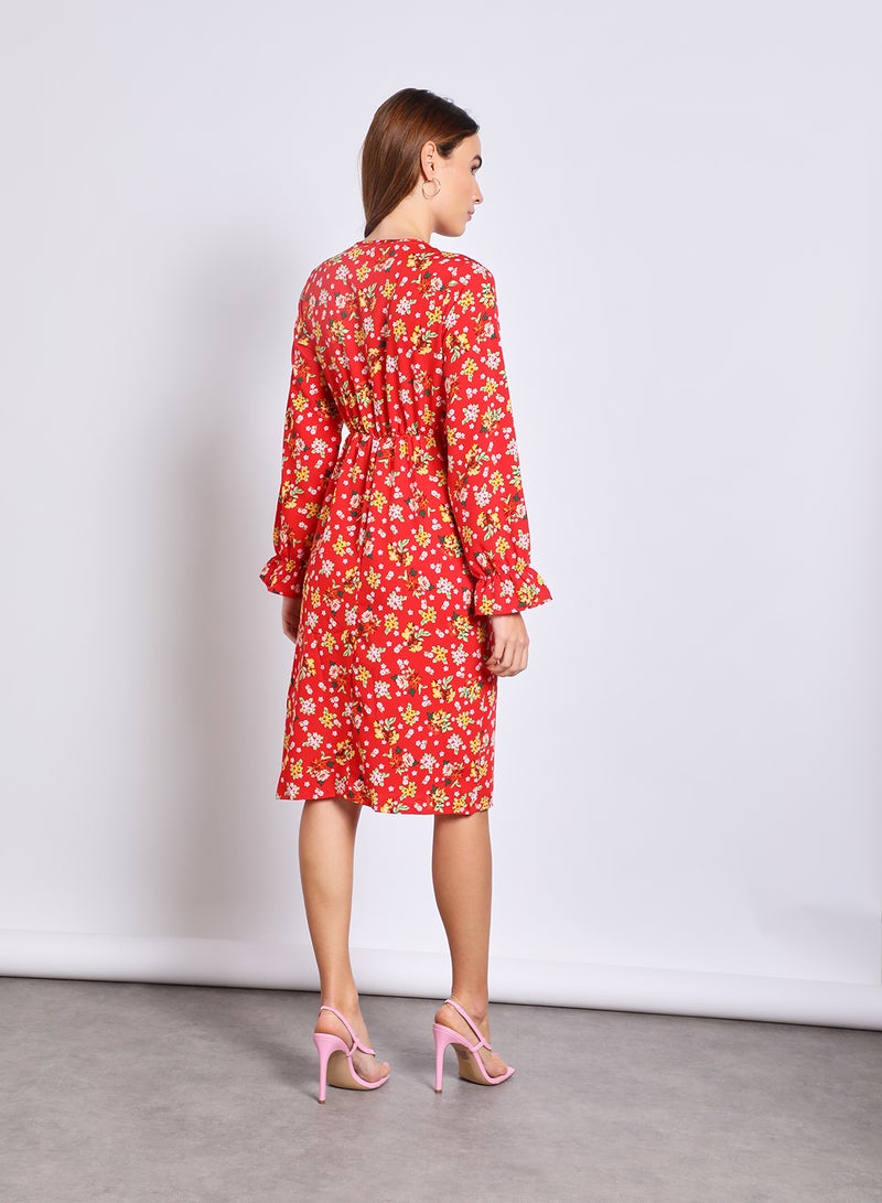 Aila Women'S Casual Midi Long Sleeve Evening Maxi Floral Dress Red  - Image 3