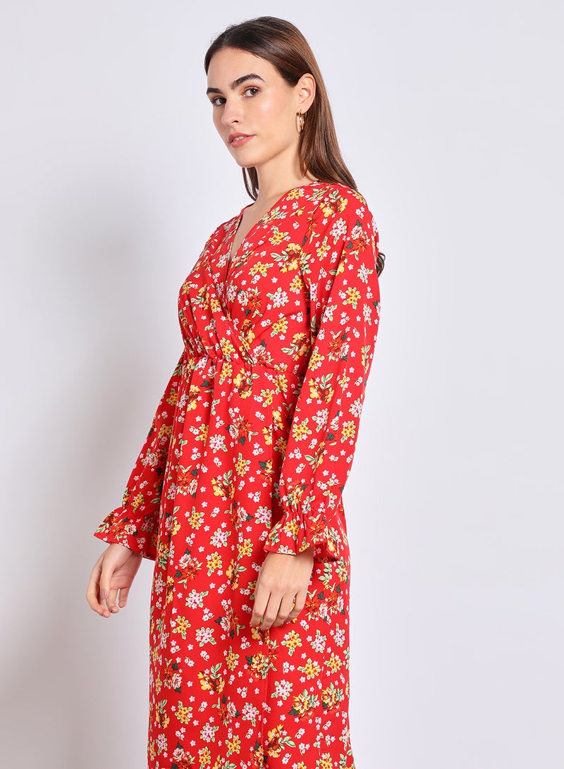 Aila Women'S Casual Midi Long Sleeve Evening Maxi Floral Dress Red  - Image 4
