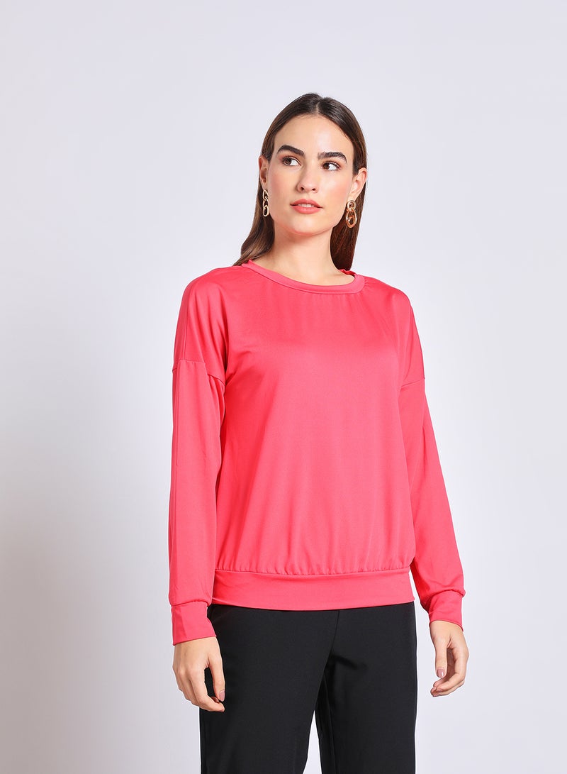 Aila Women'S Casual Knit Long Sleeve Plain Basic T-Shirt Red  - Image 1