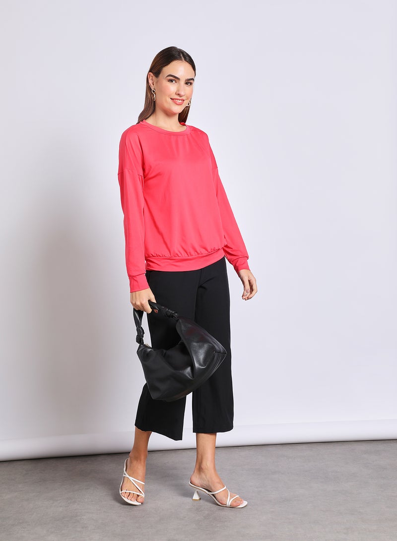 Aila Women'S Casual Knit Long Sleeve Plain Basic T-Shirt Red  - Image 2