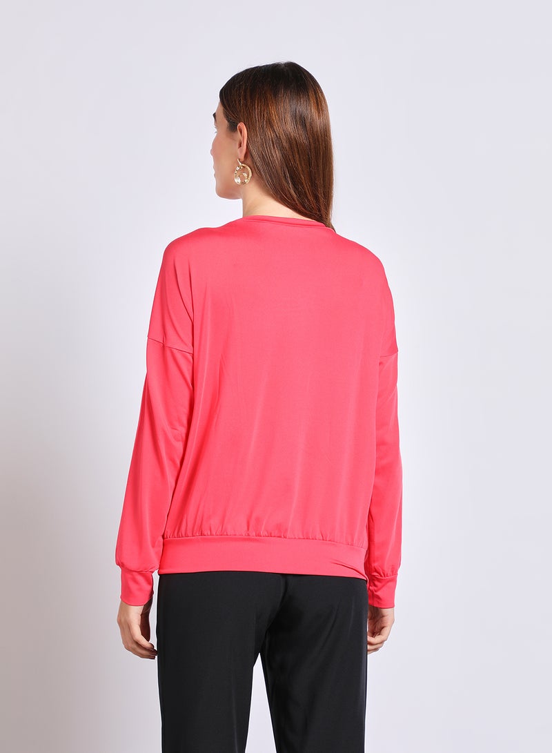 Aila Women'S Casual Knit Long Sleeve Plain Basic T-Shirt Red  - Image 3