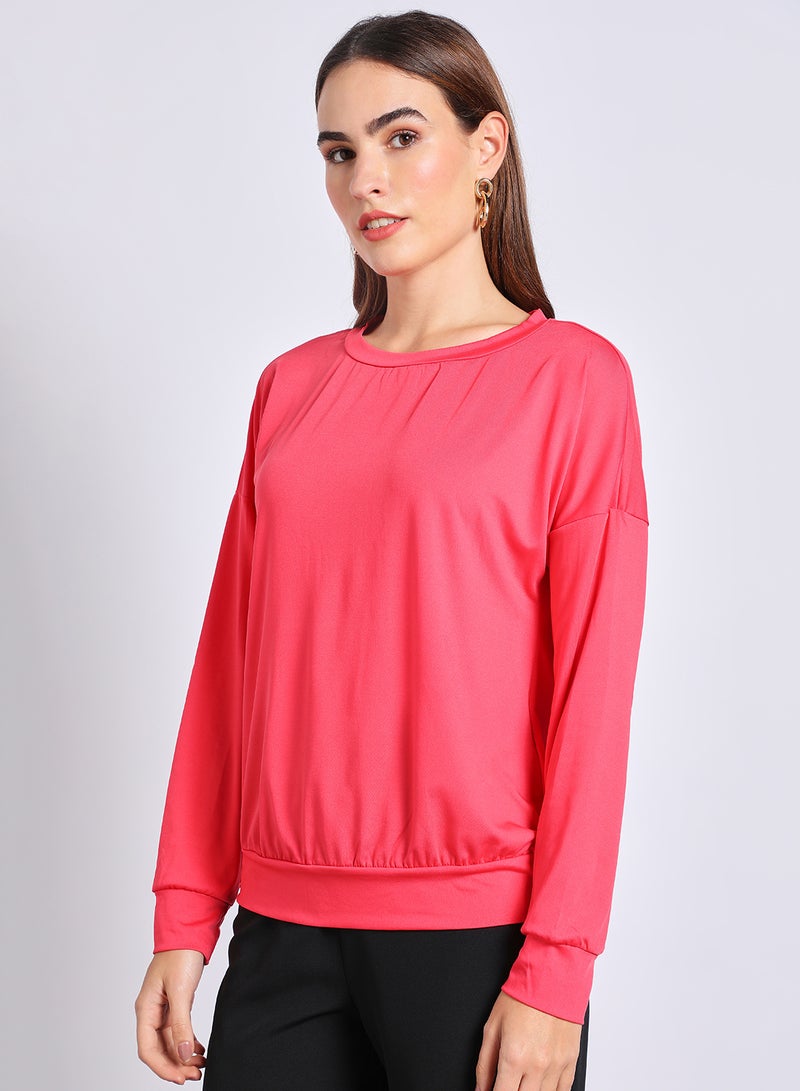 Aila Women'S Casual Knit Long Sleeve Plain Basic T-Shirt Red  - Image 4