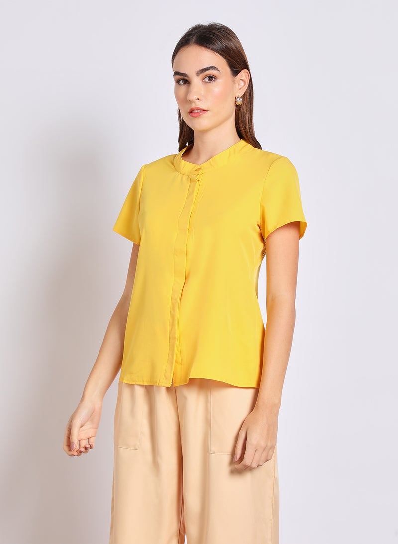 Aila Women'S Casual Short Sleeve Plain Basic Blouse Yellow  - Image 1