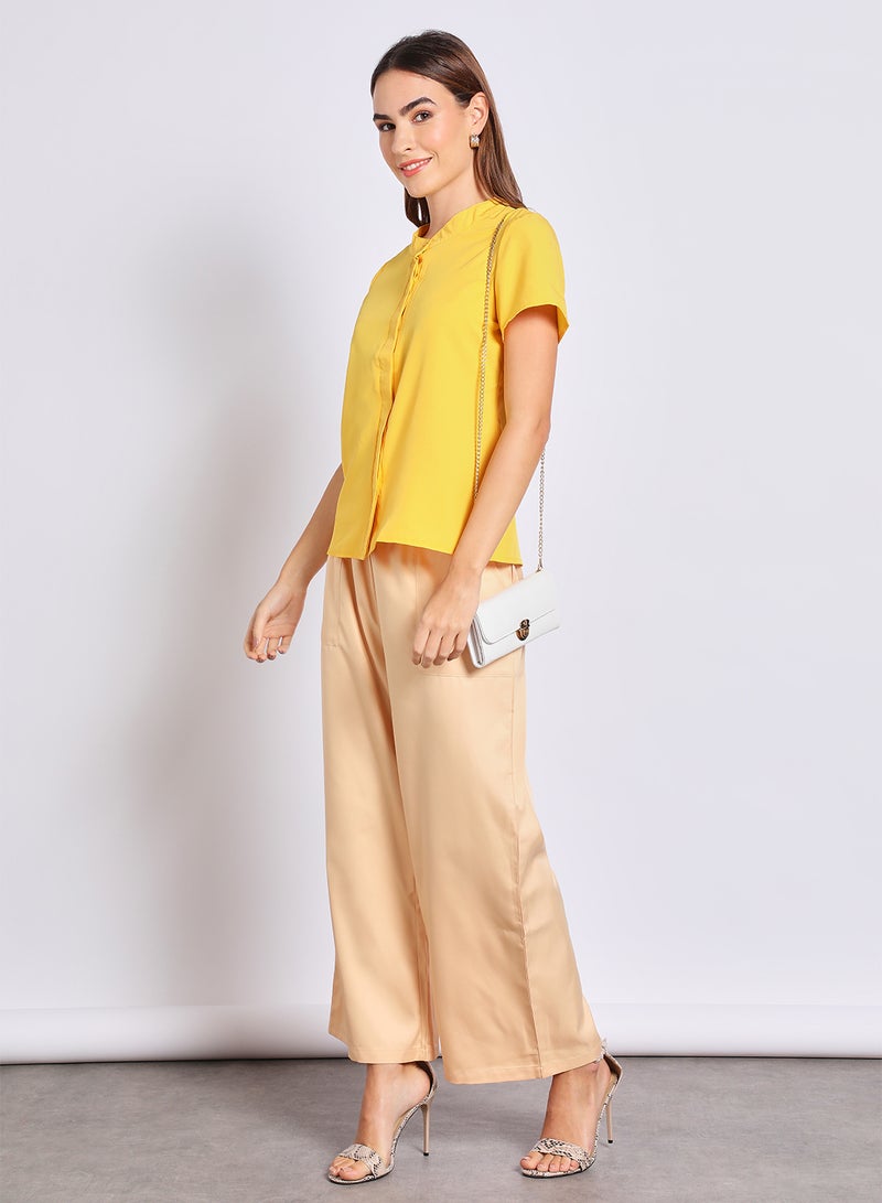 Aila Women'S Casual Short Sleeve Plain Basic Blouse Yellow  - Image 2
