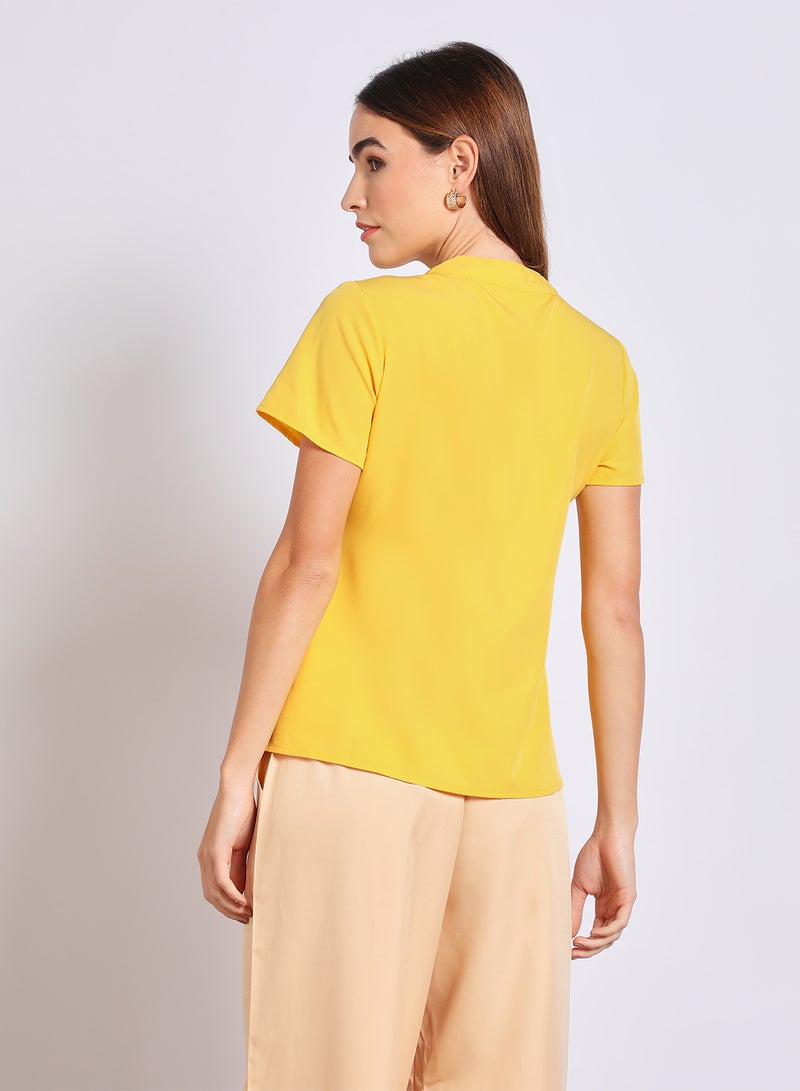 Aila Women'S Casual Short Sleeve Plain Basic Blouse Yellow  - Image 3