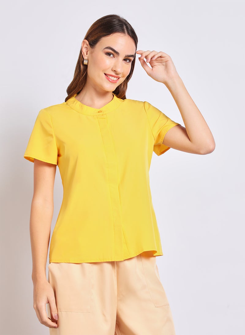 Aila Women'S Casual Short Sleeve Plain Basic Blouse Yellow  - Image 4
