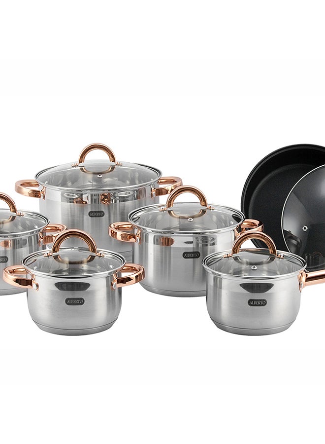 ألبرتو طقم أدوات طهي مكون من 12 قطعة فضي 24سم - Image 2