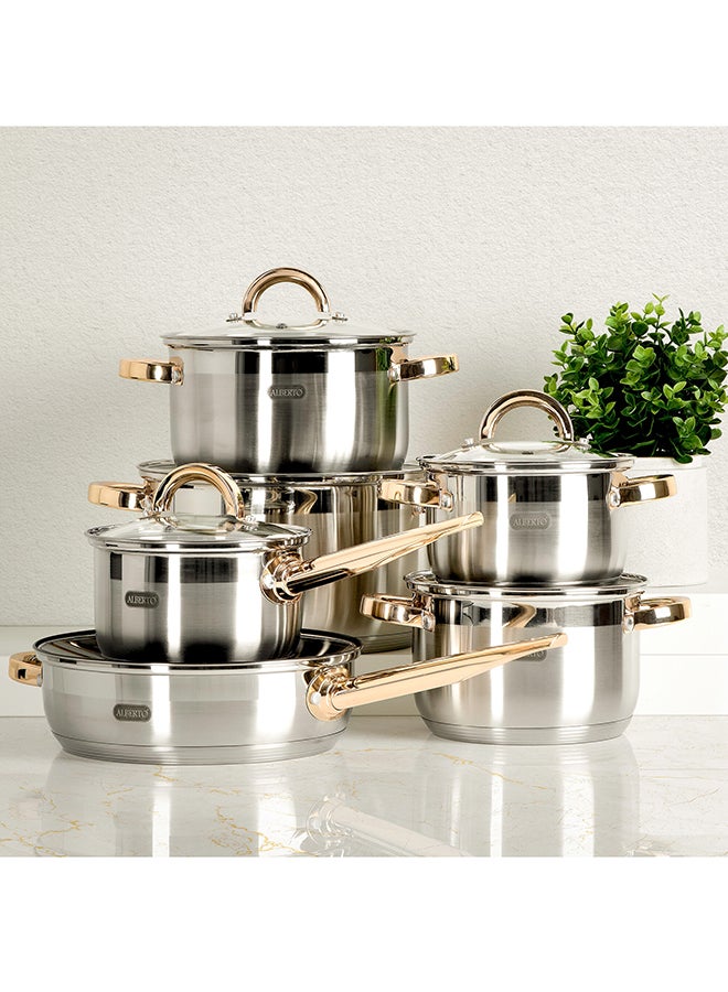 ألبرتو طقم أدوات طهي مكون من 12 قطعة فضي 24سم - Image 3