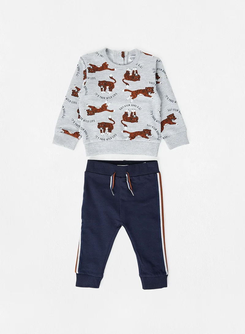 Dirkje Baby Printed Pants Set Grey/Navy