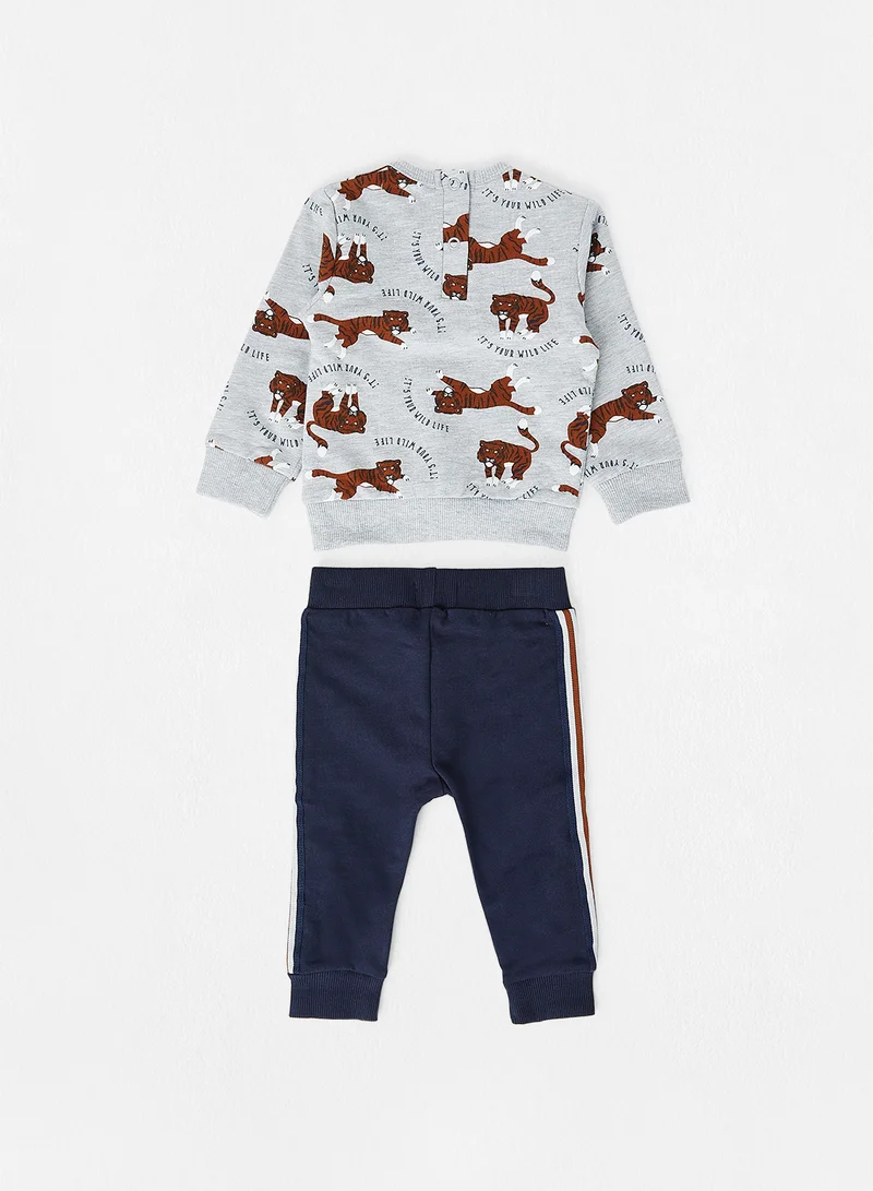 Dirkje Baby Printed Pants Set Grey/Navy