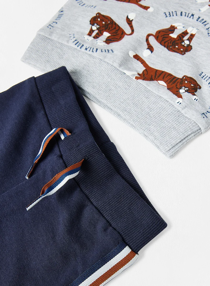 Dirkje Baby Printed Pants Set Grey/Navy