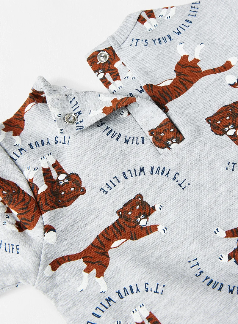 Dirkje Baby Printed Pants Set Grey/Navy