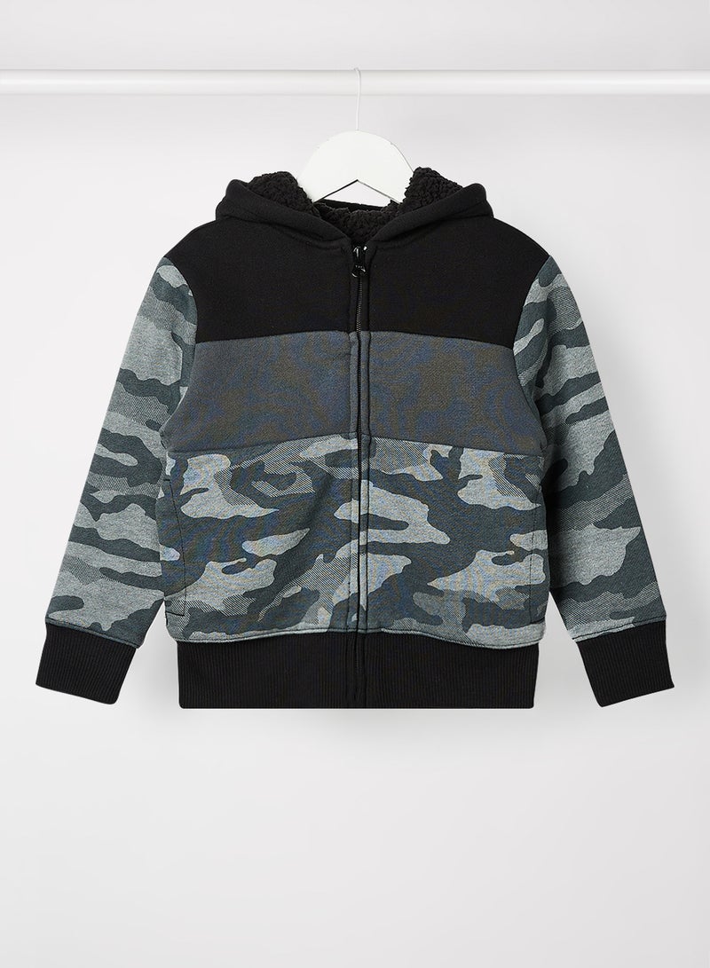 The Children's Place Kids/Teen Camo Hooded Jacket Black/Grey  - Image 1