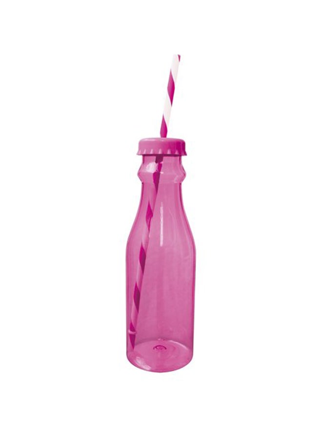 Zak Designs - Soda Bottle With Straw White/Fuchsia 700ml - Image 1