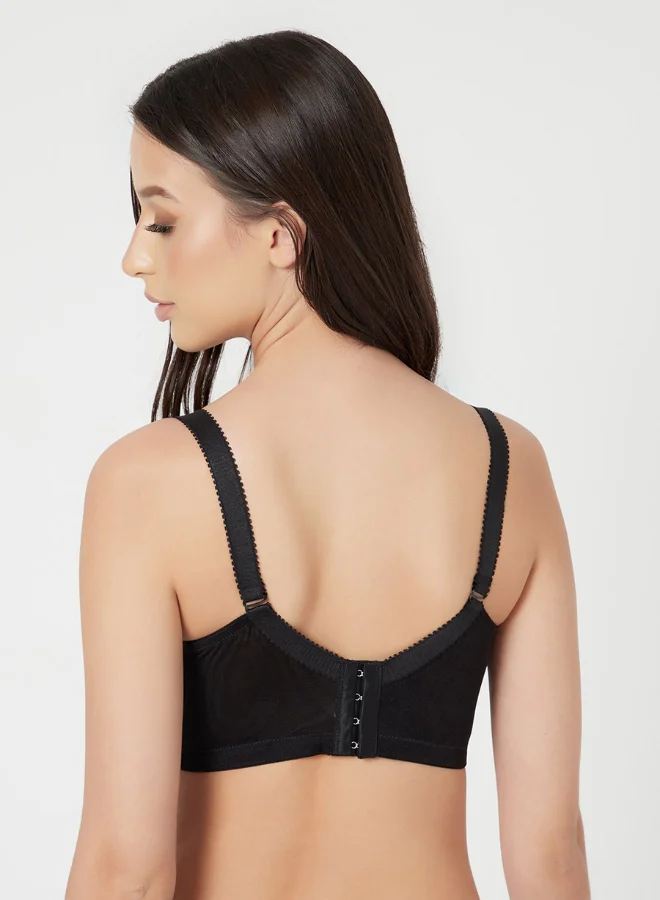 Closet By Styli Padded Non Wired Floral Lace and Mesh Full Cup Bra Black