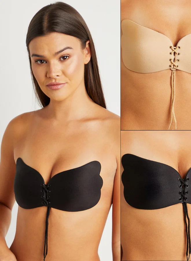 Closet By Styli 2 Pack Of Stick On Lace-Up Bra Black/Beige