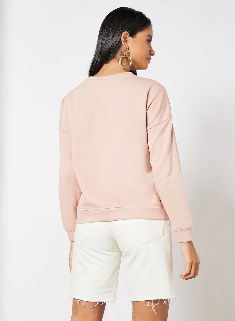 I.Scenery Basic Text Print Sweatshirt Pink