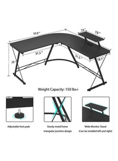 Arabest L-Shaped Office Desk Workstation Black 50.8x28x18.1inch  - Image 2