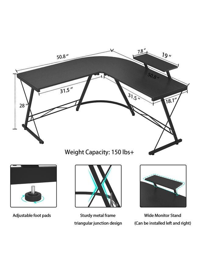 Arabest L-Shaped Office Desk Workstation Black 50.8x28x18.1inch  - Image 2