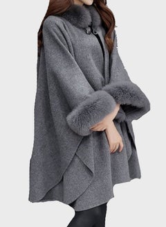 Joychic Fur Detail Long Sleeves Coat Grey  - Image 4