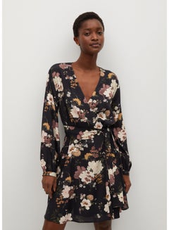 Floral Printed Long Sleeve Wrap Mini Dress Multicolour