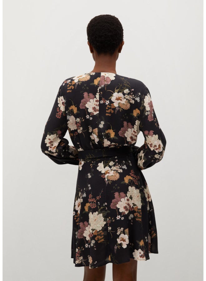 MANGO - Floral Printed Long Sleeve Wrap Mini Dress Multicolour - Image 1
