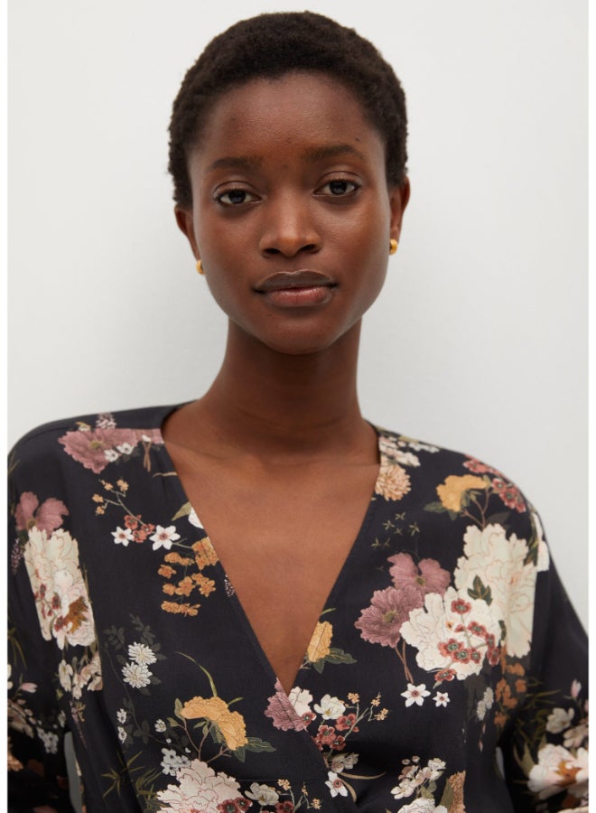 MANGO - Floral Printed Long Sleeve Wrap Mini Dress Multicolour - Image 1
