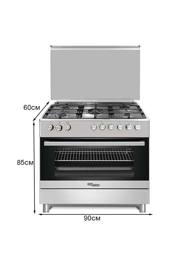 SUPER GENERAL 5 Burner Gas Cooker Full-Safety Thermostat Double-Rotisserie Automatic Ignition 90x60cm SGC9603FSHG silver  - Image 2